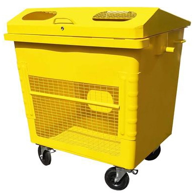 Металлический сетчатый контейнер для РСО Waste Box 1,1 куб. м с металлической крышкой на колесах Желтый
