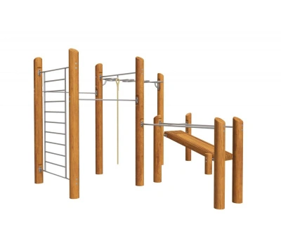 Воркаут ЭКО-22 «Шведская стенка + разноуровневые турники + брусья + рукоход зигзаг + скамья для пресса + канат»