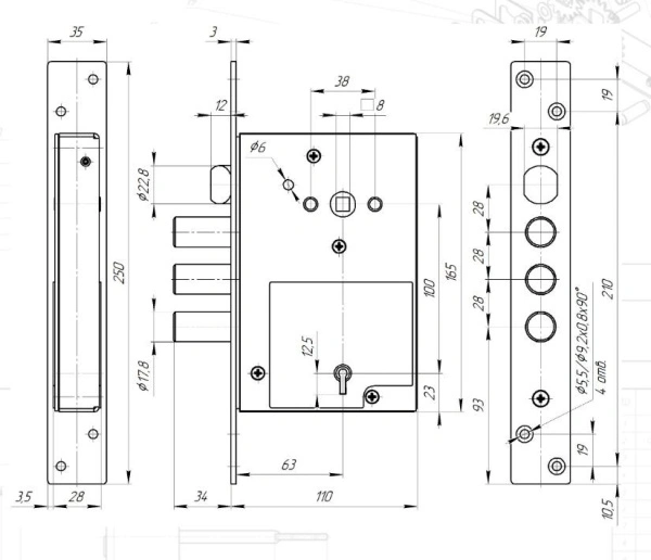 С-Пб Барьер-Кром (ключ 115мм) Замок врезной (10)