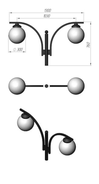 Стальной фонарный столб Т-15-2 со светильником 3,26 м
