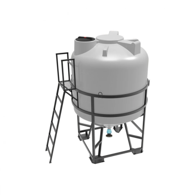 Емкость ЦКТ 5000 л с патрубком 90мм с фланцем под плотность до 1,2 г/см³ белая в обрешетке с лестницей